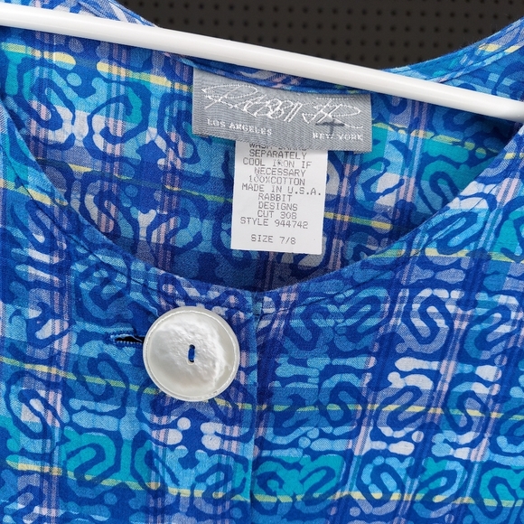 Rabbit Vtg Romper 7/8 Short Sleeve Scoop Button Pleated Pocket Print Multicolor - Picture 5 of 5